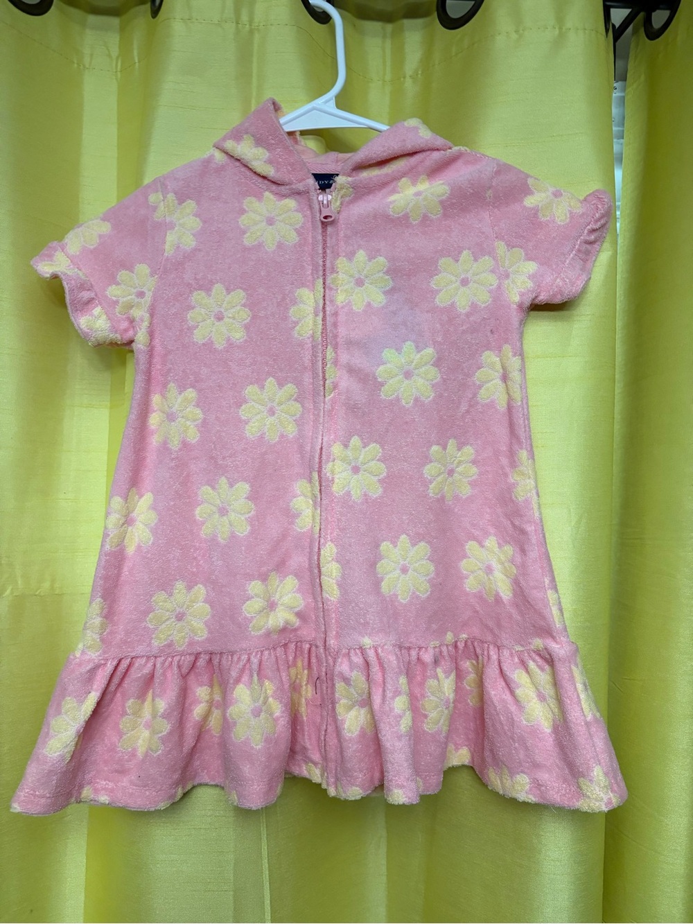 Girls' Pink Floral Hooded Zip bathing suit coverup